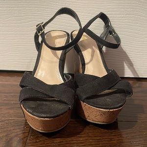 Black strap wedges.